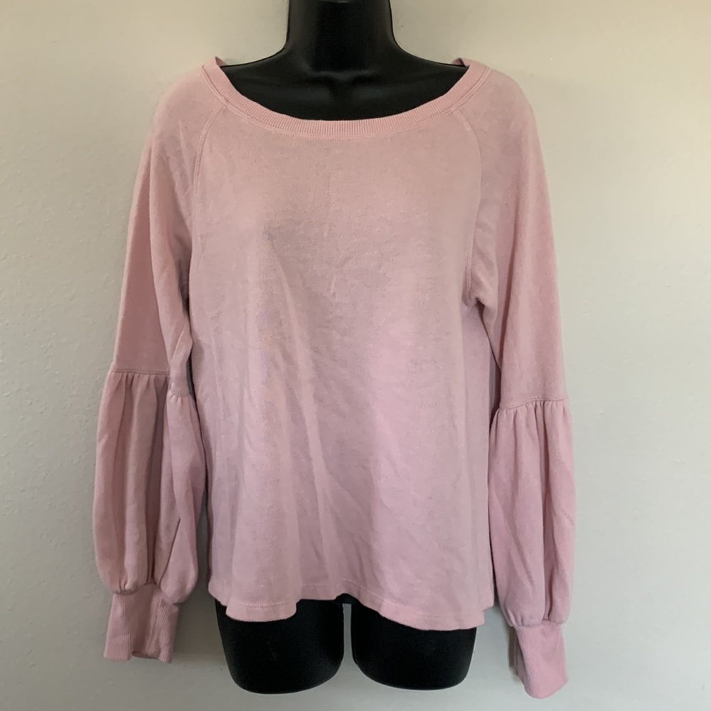 BP Nordstrom Light Pink Boat Neck Long Puff Sleeve Sweater Shirt